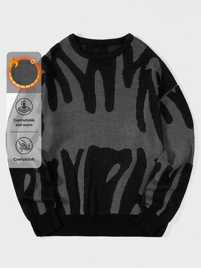 RueChic Bedruckter Herrenpullover Mit Überschnittener Schulter