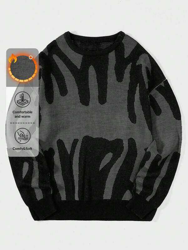 RueChic Maglione Da Uomo Con Spalla Abbassata Stampato