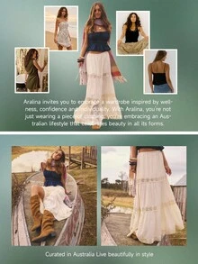 Aralina 秋冬西部波西米亚风蕾丝边饰长裙，适合乡村音乐会、万圣节和教师节等场合。 - 米色 - 查看 10