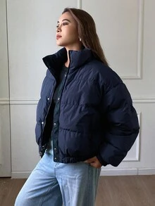 DAZY 女士双面格子绗缝外套，适合秋冬季节穿着，Y2K风格 - 棕色 - 查看 6