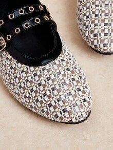 Rosivie 2025 Handwoven Niche Fashion Shoes, New Arrival Double Buckle Strap Ballet Flats For Women - Khaki - View 5