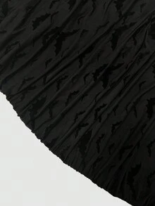 Sweetra Plus Size Bat Flocked Bandeau Christmas Dress - Black - View 6