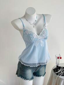 Comfortcana Débardeur décontracté à fleurs et nœud pour femmes, été