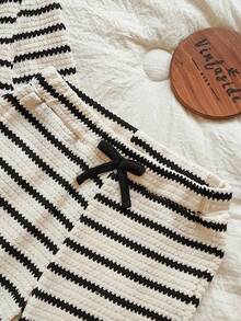 Vintaside Kids 青少年女孩休闲条纹T恤和裤子套装，秋季 - 黑與白 - 查看 8