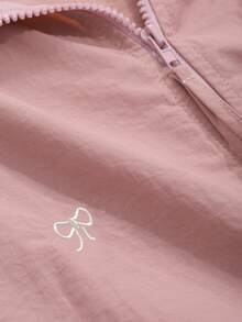 DAZY Women's Front Zipper Long Sleeve Hooded Jacket With Bowknot Embroidery, Casual Daily Wear,Fall Clothes - Pink - View 9