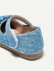 Cozy Pixies 女孩蓝色蝴蝶结公主平底鞋，时尚百搭软底舒适鞋 - 藍色 - 查看 6