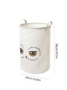 HARRY POTTER X SHEIN 1 Giỏ đựng đồ in hình cú Hedwig, chất liệu vải cotton lanh dày dặn, có thể đựng quần áo bẩn, đồ chơi, khăn tắm và các vật dụng khác, quà tặng Giáng sinh. - trắng - Xem 3