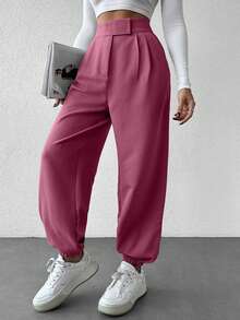 Pantaloni de costum gri pentru femei în formă de con cu talie detaliată