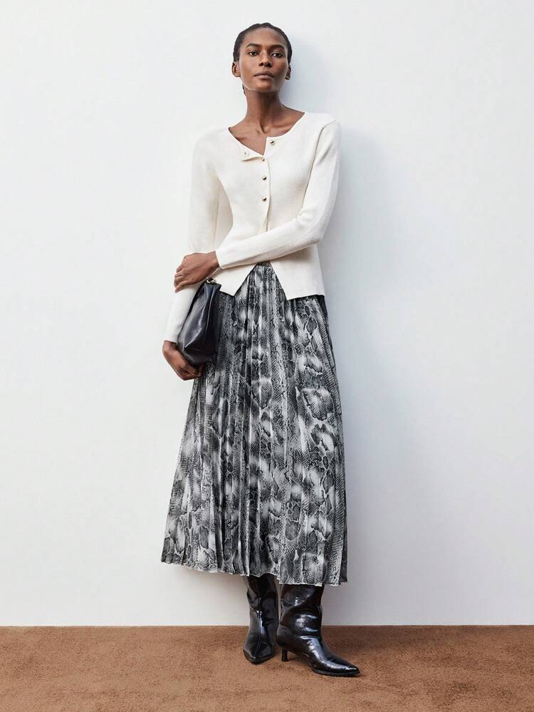 SHEIN Maija Women's High Waist Snake Skin Print Pleated Skirt Halloween Costume Women Wedding Guest Cozy Fall And Winter 2025 Women Beach For Women Stylish Collection