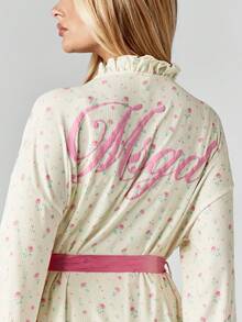 MISSGUIDED Luxury Floral Print Robe Satin Bridal Morning Wedding Robe Ruffle Trim Short Lounge Robe Bridal Dressing Gown With Sash Women's Honeymoon Gift - Multicolor - View 8