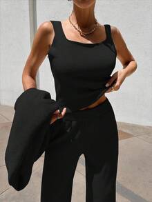 EURMUSE Women 3 Pieces Set TOP CARDİGAN AND PANTS - Black - View 9