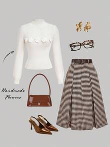 Skyraze Women's French Delicate 3D Floral Knit Sweater In Fall/Winter - White - View 1