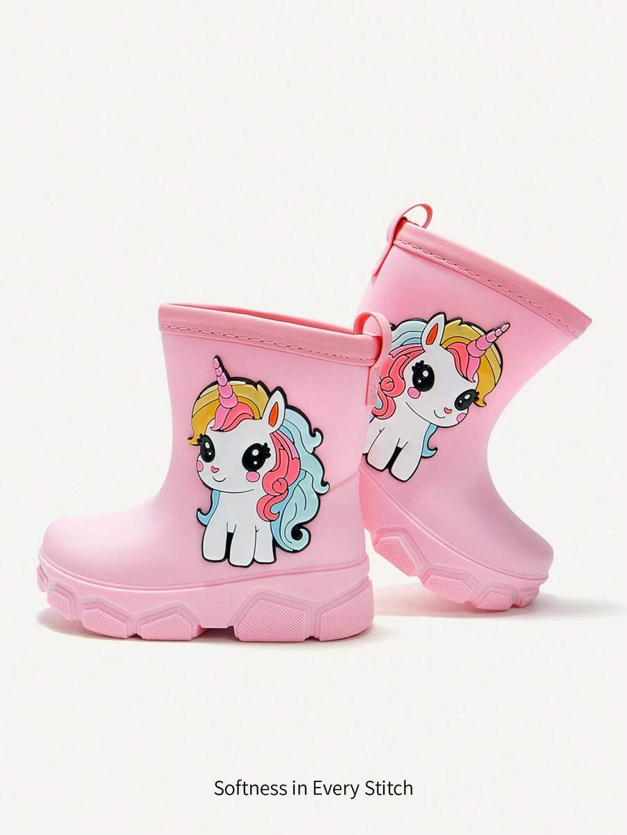 Cozy Pixies A Pair Of Girls' All-Season Unicorn Rain , Cute,  Soft Rubber  Baby Boots - Pink - View 1