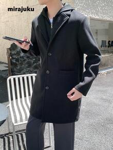一件青少年男童时尚多功能连帽拉链外套，适合日常、户外活动和通勤穿着，秋冬季款 - 黑色 - 查看 4