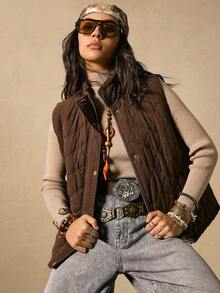 Easelle 女士梭织无袖休闲拉链夹克，咖啡色，冬季 - 咖啡棕 - 查看 5