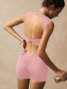 VARSIVA 纯色扭纹背心式无袖连体衣 - 粉色 - 查看 11