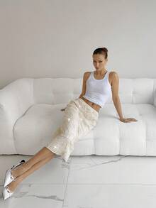 Siren Gaze 女士花卉亮片优雅半身裙，适合派对和聚会场合 - 杏色 - 查看 3