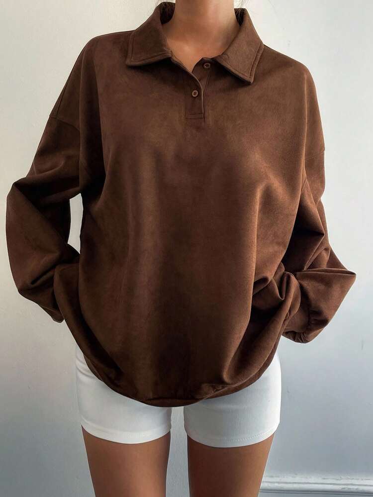 Women's Loose Casual Brown Sweatshirt, Autumn/Winter