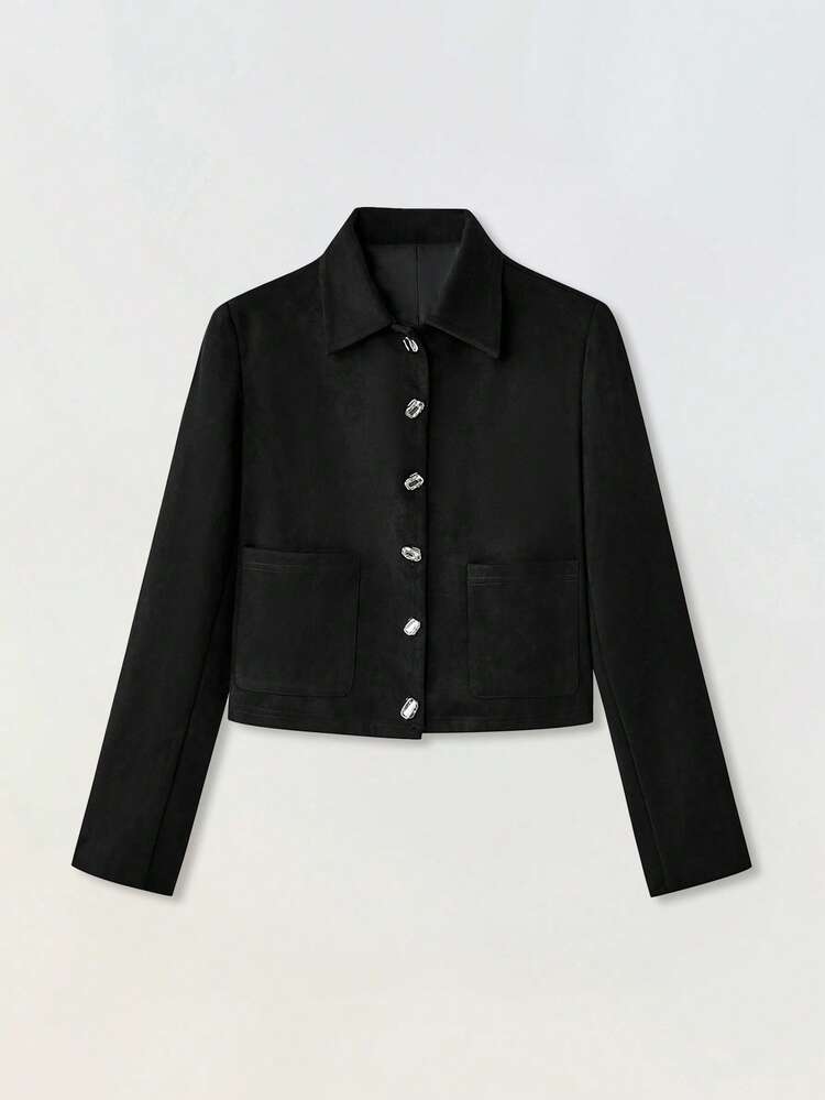SHEIN Maija Women's Casual Solid Color Cropped Jacket,, Fall Clothes For Women,Halloween Costumes
