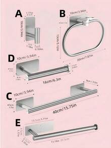 1 pièce Ensemble d'accessoires de salle de bain en acier inoxydable, barre à serviette, anneau à serviette, crochet à vêtements, porte-papier toilette, montage mural - Argent - Voir 2