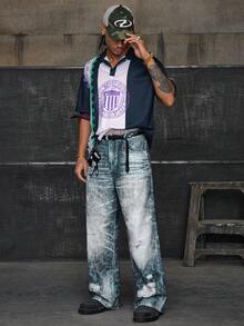 AXEPEAK Men's Summer Woven Denim Effect Digital Print Casual Loose Commuter Jeans , Fall - Multicolor - View 5