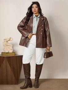 Zelara 大码复古风假日舒适修身秋冬万圣节服装航海休闲西装外套，彩色格纹慵懒休闲风宽松西装外套教师时尚休闲返校节海军风万圣节服装秋季 - 咖啡棕 - 查看 3