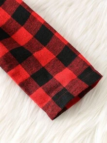 SHEIN 2 件套男婴格子领衬衫和黑色灯芯绒背带裤套装，柔软舒适的百搭服装，适合秋冬季居家和外出