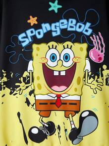 SpongeBob SquarePants | SHEIN 2pcs/Set Tween Boy Casual Sports Colorblock Cartoon Graphic Pullover Hoodie Sweatshirt Fall Winter - Multicolor - View 4