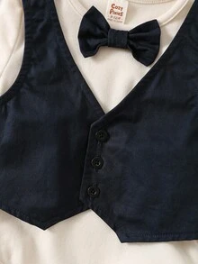 Cozy Pixies 男婴撞色绅士背心外套配蝴蝶结，二合一圆领长袖连体衣，男婴正装，婴儿男童礼服，男婴燕尾服连体衣，男婴绅士套装，秋冬装 - 彩色 - 查看 5