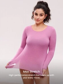 LUVLETTE Plus Dream Curve 2ndSkin Super Soft Women's Basic Purple Crew Neck Long-Sleeve Base Layer Top Max Stretch Thermal-Balance Base Layer Long-Sleeve Top Pajama Lingerie As Outerwear