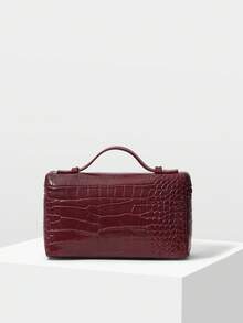 MOTF PREMIUM 女士时尚优雅红色鳄鱼纹手提包/方包，适合日常通勤、约会和购物，圣诞礼物之选 - 深酒紅 - 查看 5