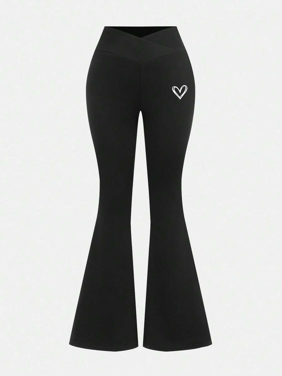 SHEIN Girls Black Polyester Semi-Sheer Graphic Embroidery Leggings For Everyday Casual Wear - Black - View 1
