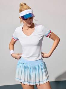 CourtClass 女式修身V领无袖网球运动背心 - 白色 - 查看 4