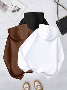 INAWLY 3 件套女士休闲百搭套装：长袖连帽运动衫，适合秋冬季 - 彩色 - 查看 2