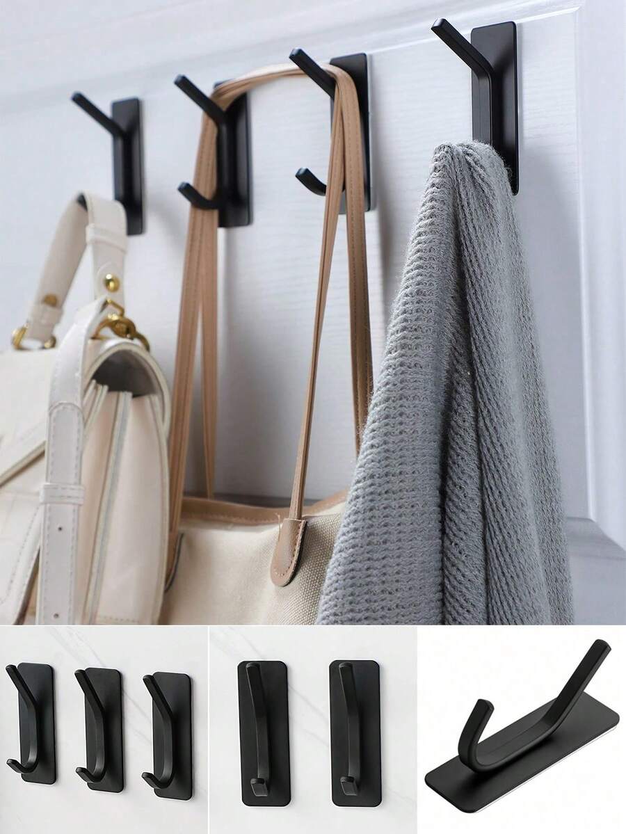 1/2/4pcs Adhesive Hooks, Towel Hook Coat Hooks, Stainless Steel Brushed Wall Hooks, For Hanging Bathrobe Sponges In Bathroom And Bedroom, Hook Accessories, Auxiliary Hook, Heavy Duty Hook - Multicolor - View 1