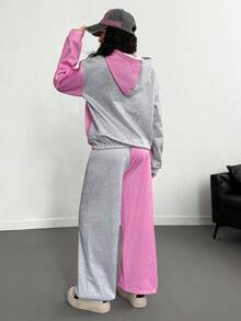 Teenager (Mädchen) minimalistischer Muster Hoodie Langarm Sweatshirt und Hose Set - Verschiedenfarbig - Übersicht 2