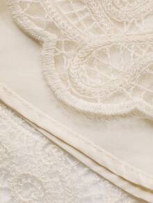 DAZY 法式浪漫奢华镂空蕾丝长袖连衣裙，收腰显瘦效果，女士叠穿连衣裙 - 杏色 - 查看 4