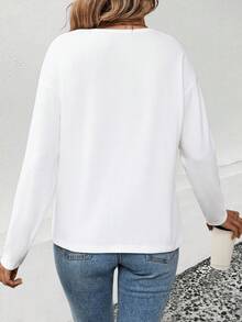 EMERY ROSE Women's V-Neck Cuffed Sleeve, Popular Ombre Heart Print Casual Versatile Long Sleeve T-Shirt