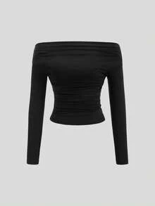 Sweetra Bộ 3 áo crop top dài tay trễ vai phối đồ cho nữ, thoải mái, thân thiện với da, dáng ôm - Nhiều màu - Xem 3