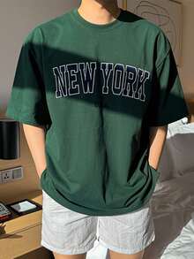 DAZY 男士回到校園夏季休閒短袖T恤，帶字母印花