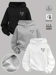 SHEIN Girlism Bộ 3 món áo nỉ mềm mại, thoải mái, in hình trái tim, dành cho nữ tuổi teen, thích hợp cho mùa đông và thu. - Nhiều màu - Xem 1