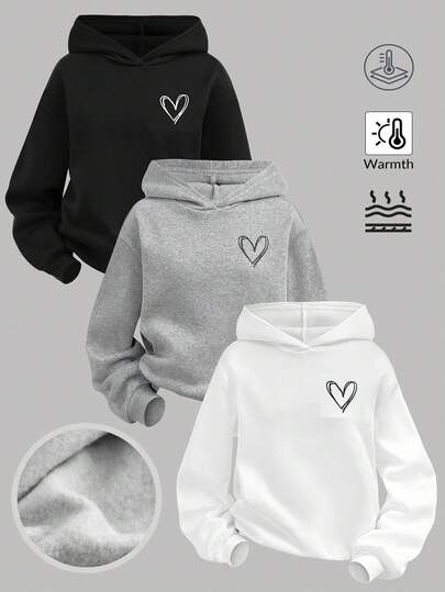 SHEIN Girlism 3pcs/Set Teen GirlLoose Casual Heart Print Soft Comfortable Sweatshirt Set, Winter Fall