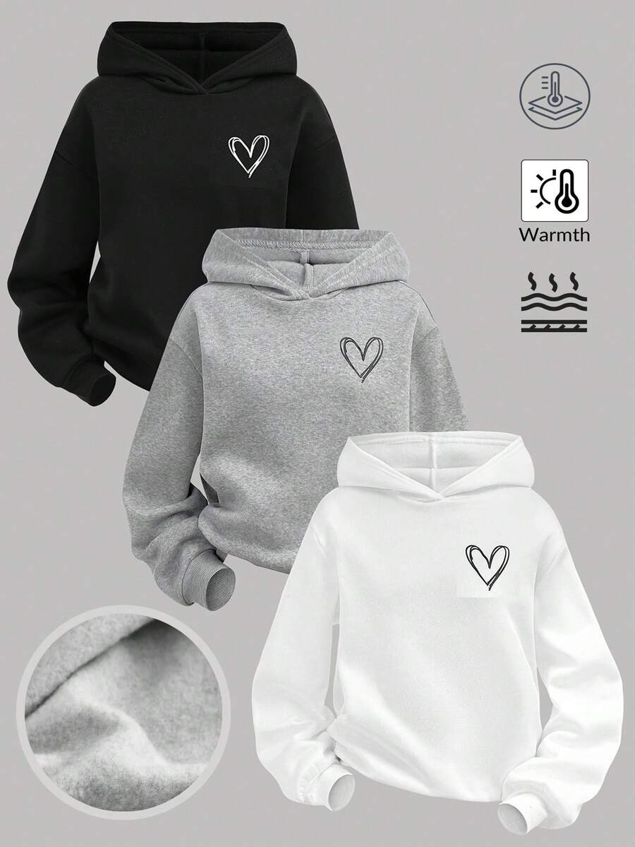 SHEIN Girlism Bộ 3 món áo nỉ mềm mại, thoải mái, in hình trái tim, dành cho nữ tuổi teen, thích hợp cho mùa đông và thu. - Nhiều màu - Xem 1