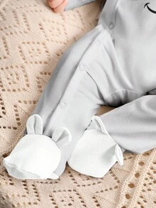 Loomiva Baby Boy Cozy Knitted Cute Animal Print Romper - Grey - View 4