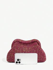 SHEIN SXY 女士，女式手拿包，钩针编织包，橙色和金色，时尚，优雅，简约，个性化，多功能，经典，适合约会，日常，购物，下午茶，海滩，度假，节日，夏季，海边 - 酒紅色 - 查看 3