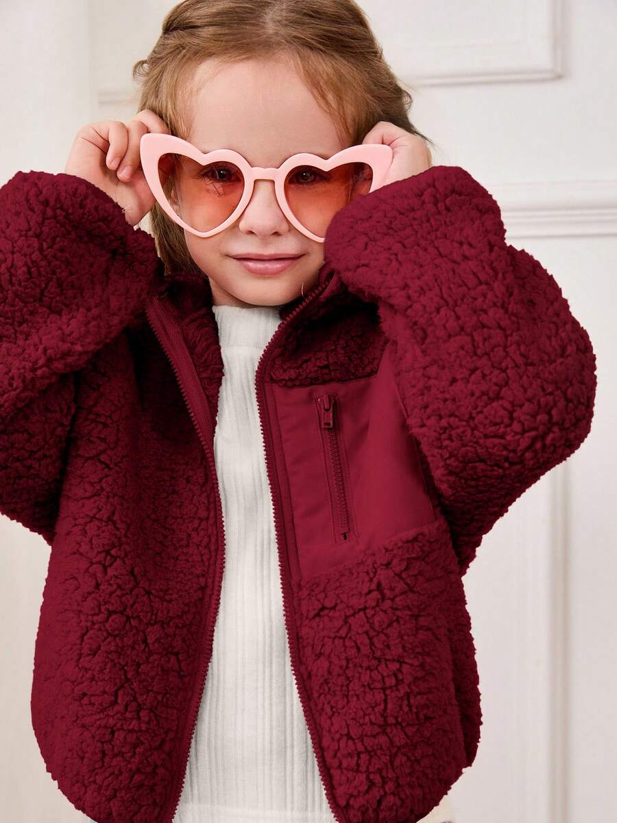 Cozy Pixies Cardigan de lã grossa com capuz e bloco de cores para meninas no outono/inverno