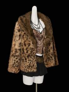 SHEIN ICON 女式仿皮草大衣，性感豹纹翻领，适合派对和日常穿着，秋冬季 - 彩色 - 查看 4