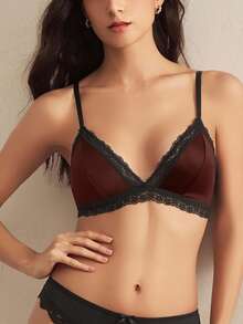 Charlaine Women's Contrast Lace Comfortable Bra - Redwood - View 7
