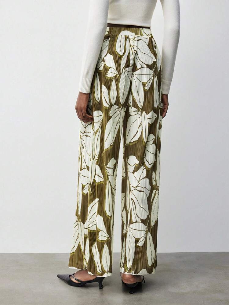 SHEIN Maija 여성용 플로럴 프린트 루즈 와이드 레그 캐주얼 바캉스 바지 여성용 비치