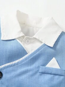 SHEIN 2 件套绅士风格套装，适合年轻男孩，单排扣 V 领背心和裤子，适合搭配白色或深色正装衬衫，非常适合生日派对、正式场合、婚礼、洗礼、返校、度假、节日 - 淺藍色 - 查看 8